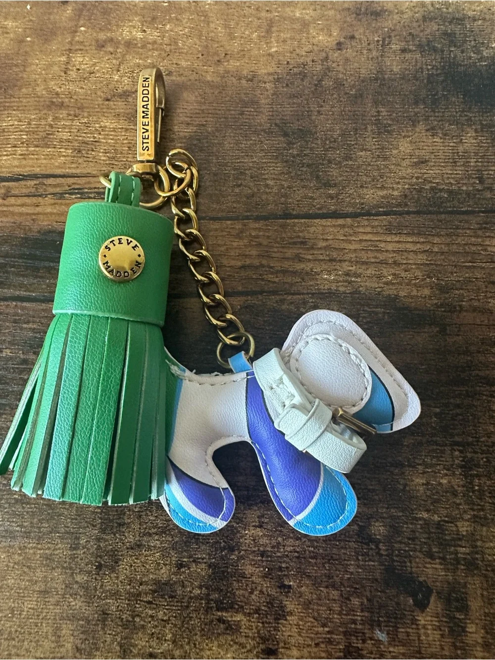 Steve Madden Blue White Multi Color Dog & Green Tassel Keychain Bag Charm NWOT